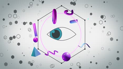 Animation-of-shapes-moving-and-eye-icon-on-white-background