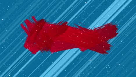 Animation-of-red-shapes-and-snow-falling-on-blue-background