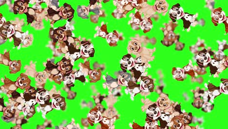 animated dogs falling against a green backdrop