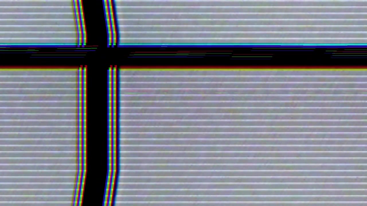 Effetto glitch retrò con motivo a croce in movimento su sfondo a strisce