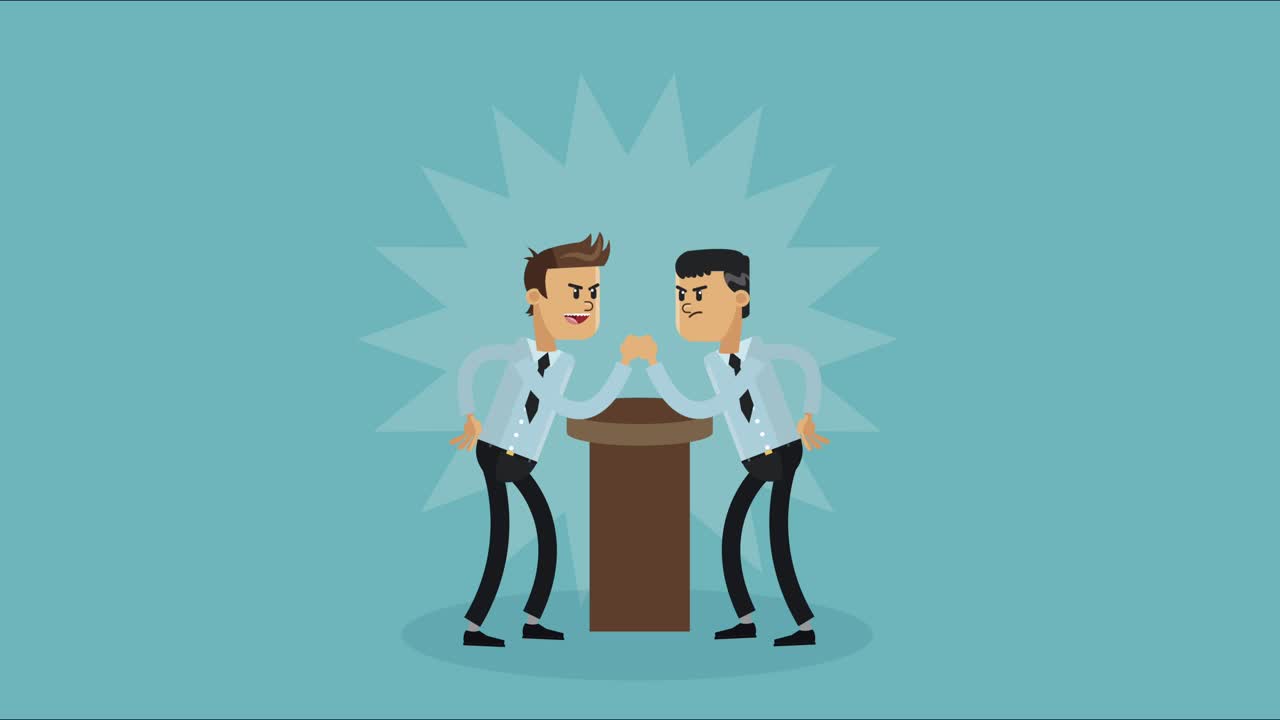 사업가들이 팔 투쟁을 하는 캐릭터