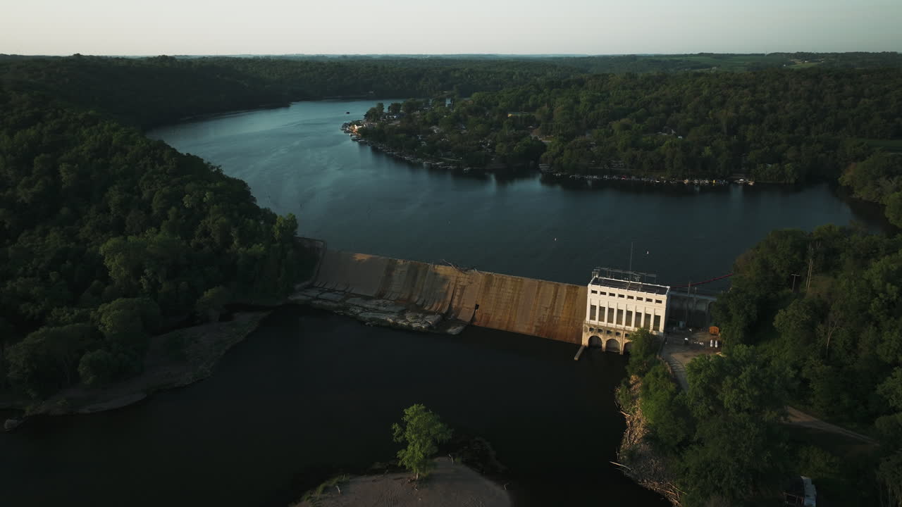 Aerial View Of Hydroelectric Facility On The Zumbro River In Rochester Municipality, Minnesota, United States