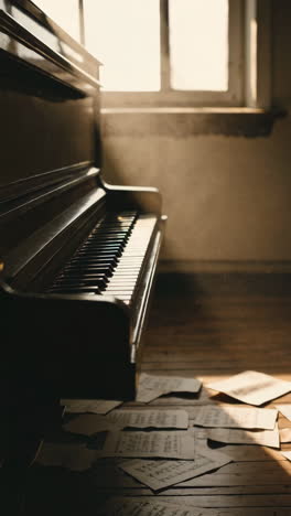 antique piano in a sunlit room