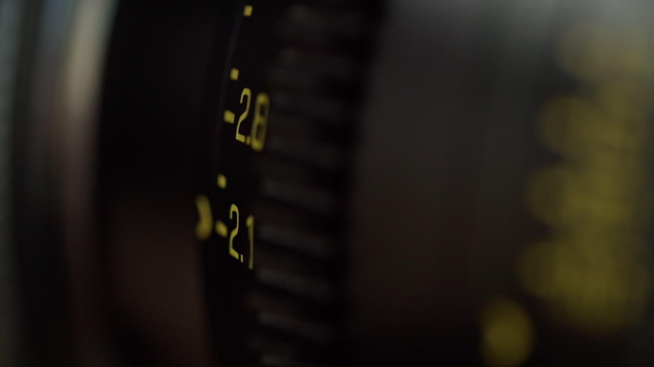 Extreme macro shot of the iris marking on a cinema lens