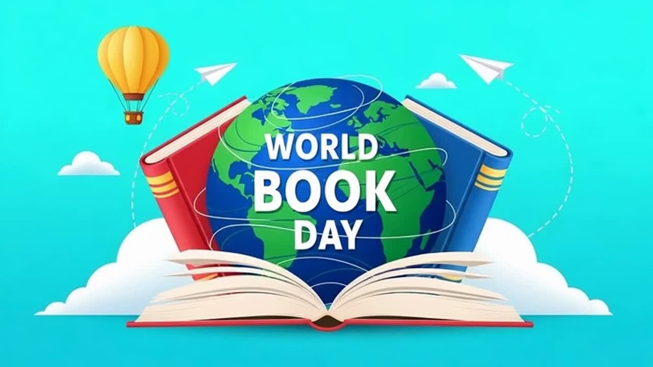 Un globo blu e verde con un libro sopra