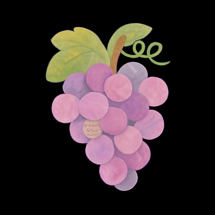 Illustrazione di uva stilizzata viola e rosa su sfondo nero