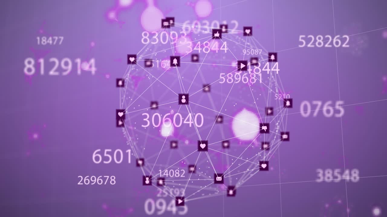 Animation of globe of network of connections with icons and numbers
