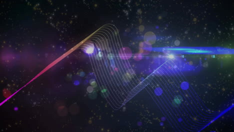 colorful light waves and particles animation over dark starry background