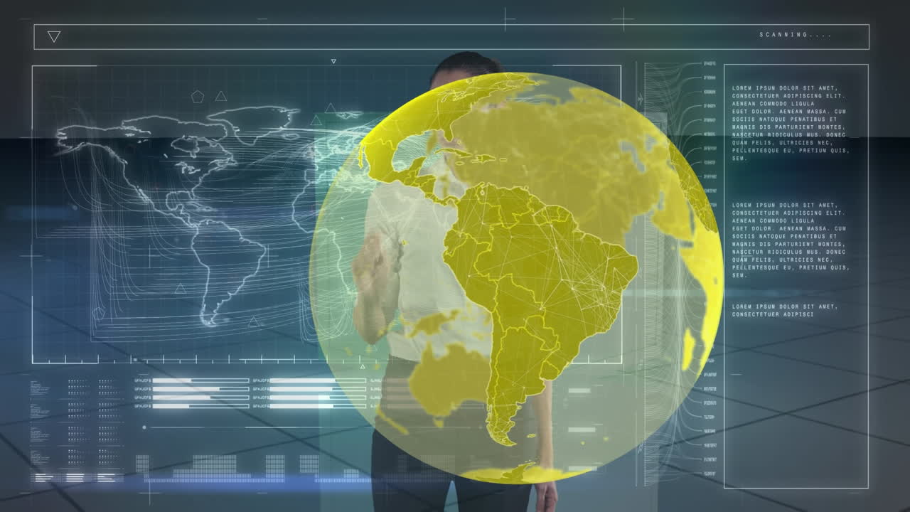 animación del globo y procesamiento de datos mujeres caucásicas.