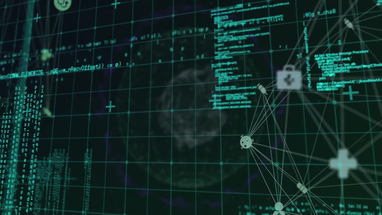 animación del globo con red de conexiones y procesamiento de datos