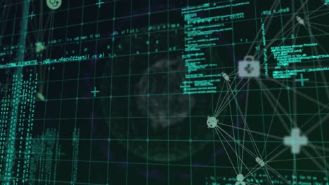 animation of globe with network of connections and data processing