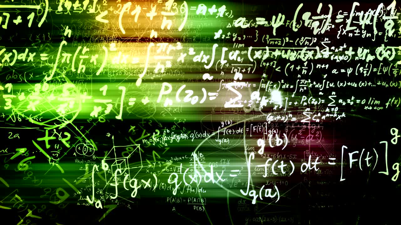 las fórmulas matemáticas abstractas se mueven en el espacio virtual. en bucle