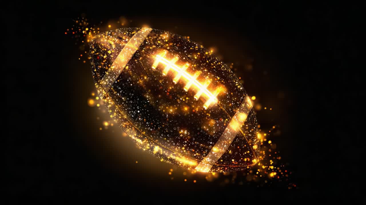 A Stunning Visual Representation of a Football Illuminated with Sparkling Effects and a Dark Background, Capturing the Essence of the Game in an Artistic Style
