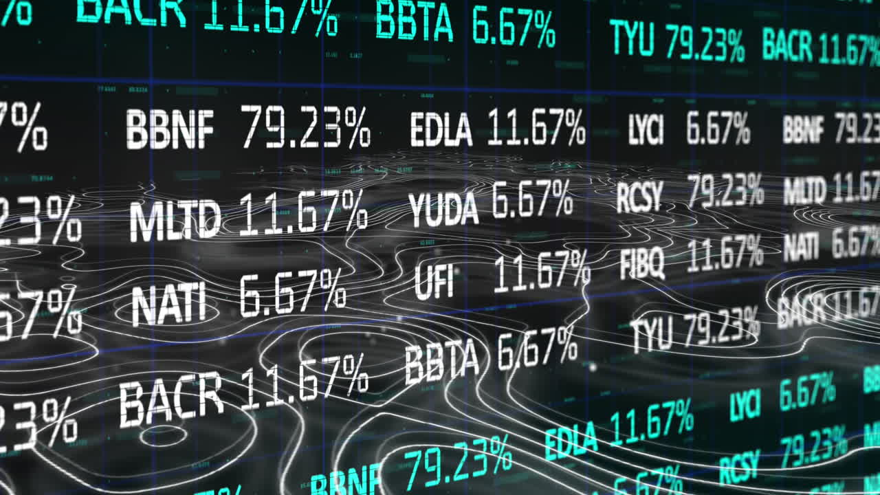 Animation of financial data processing over white lines