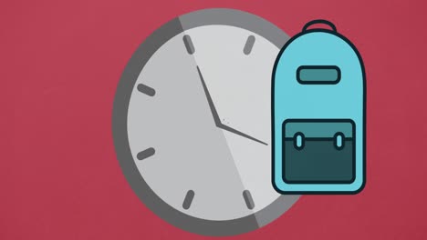 animación de los iconos de los artículos escolares que se mueven sobre un fondo rojo