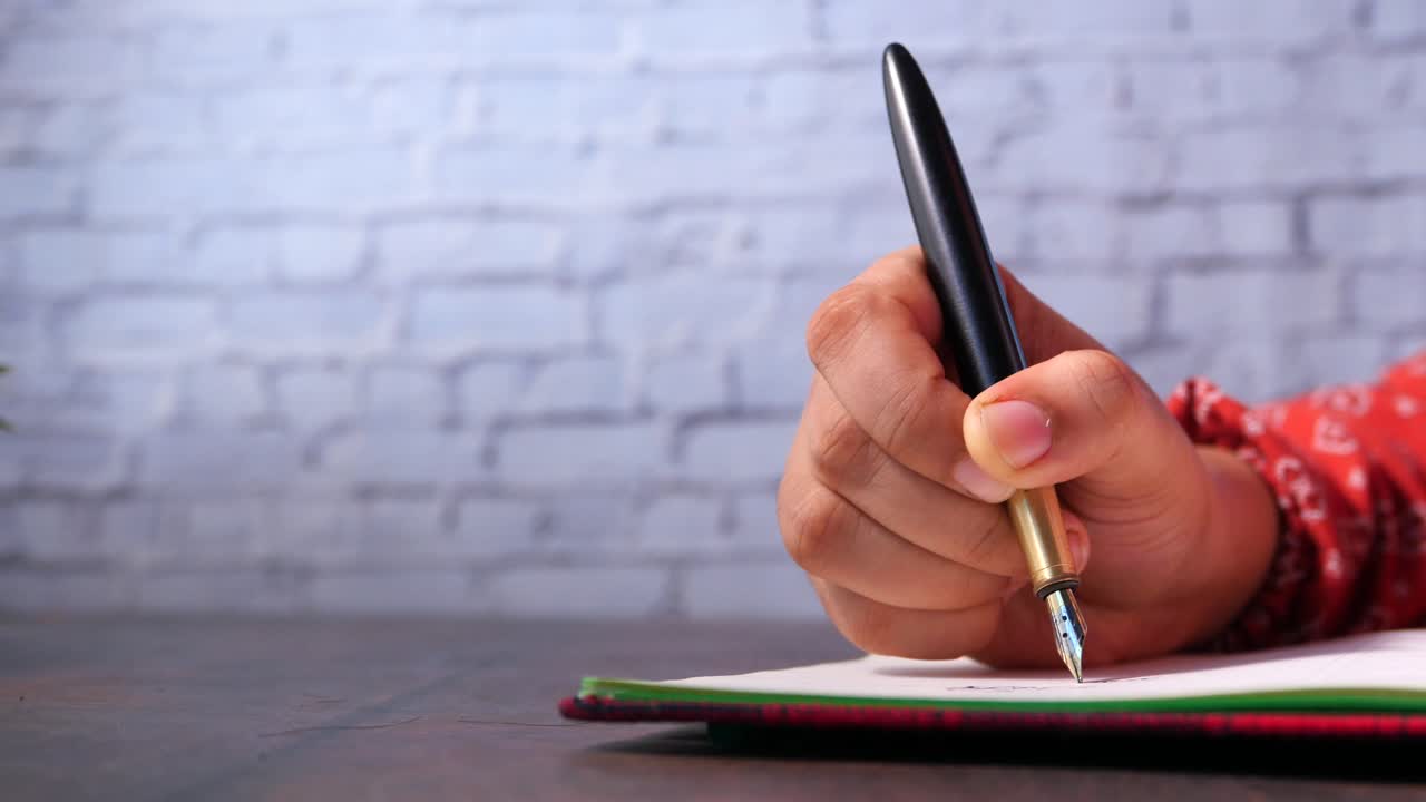 Person writing with a fountain pen