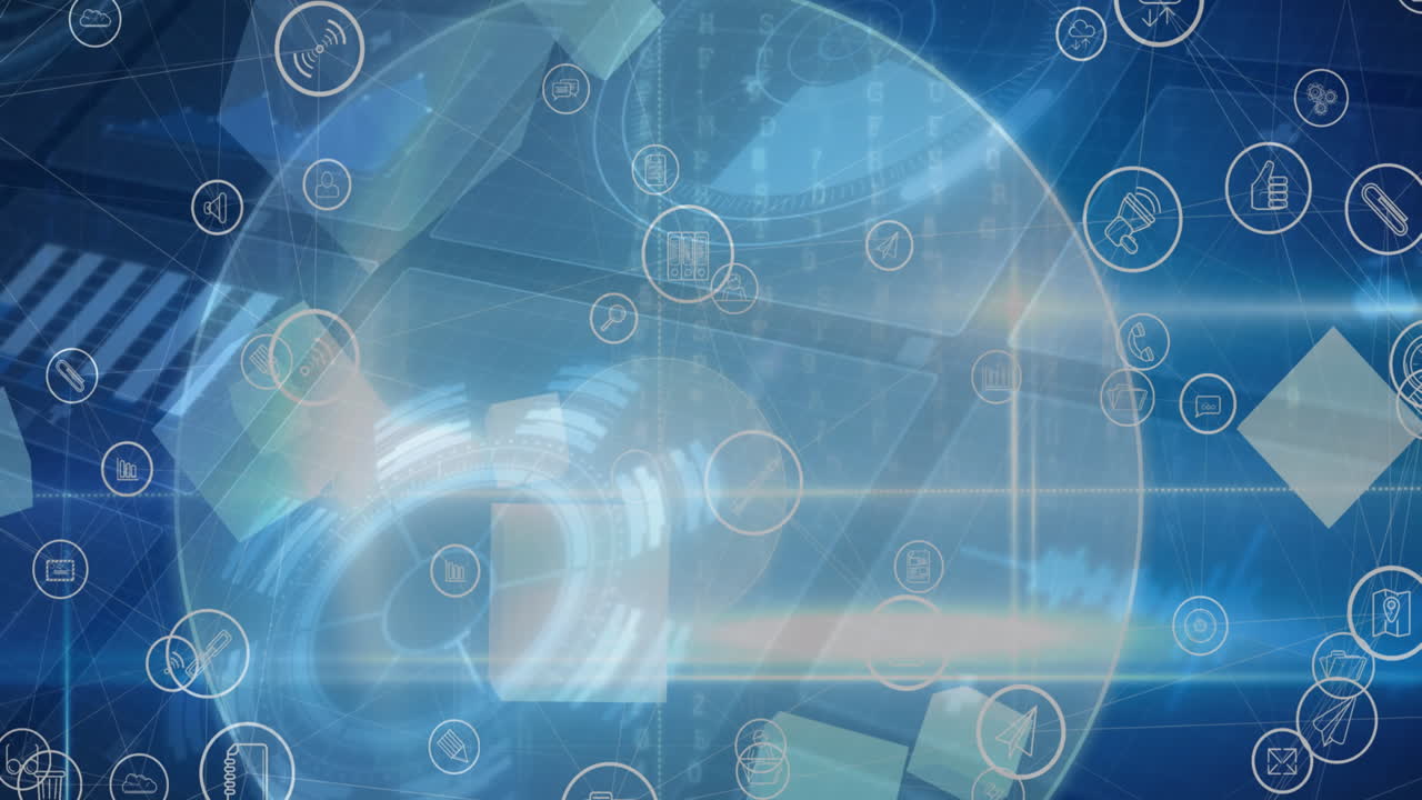 전 세계 연결, 아이콘 및 데이터 처리 네트워크의 애니메이션