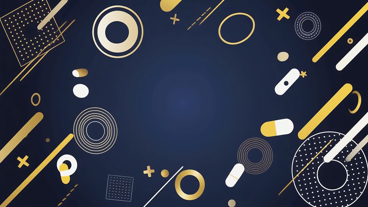 Animated Gold and White Geometric Shapes on Dark Blue Background