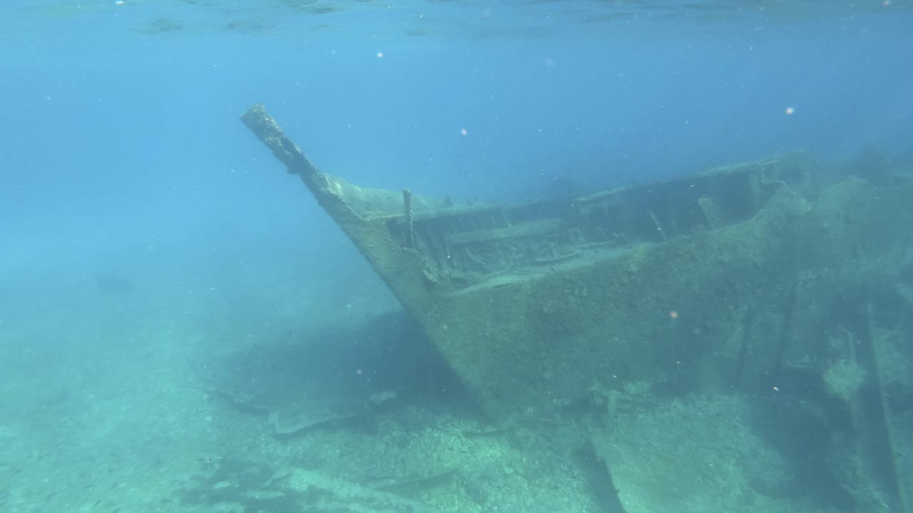 Parts of sunken ship Michelle, Dugi Otok, Croatia. Underwater diving exploration