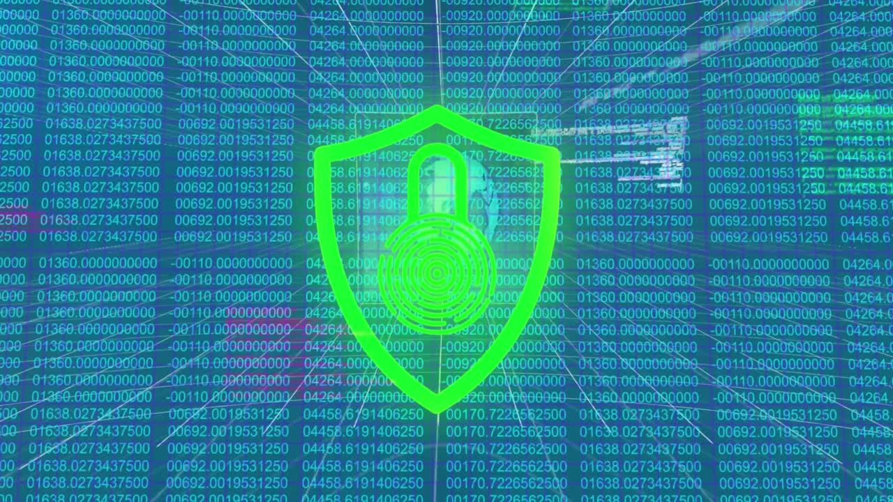 데이터 처리에 대한 생체인식 지문으로 락의 애니메이션