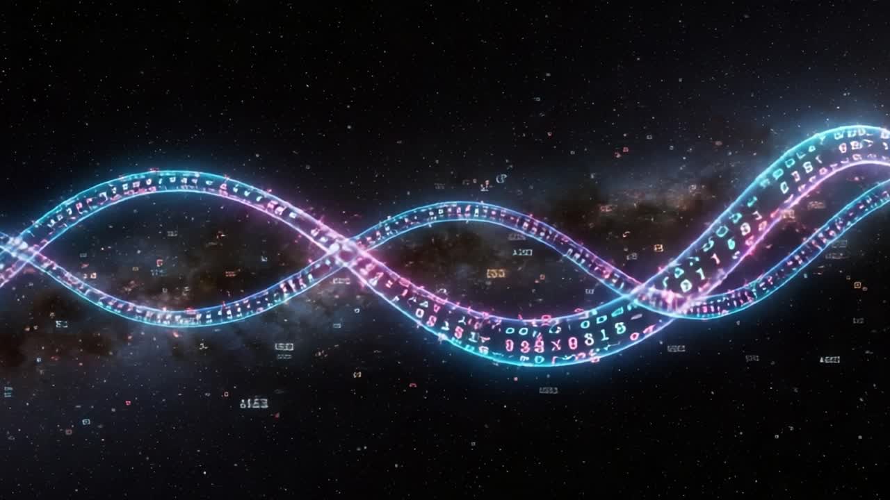 Vibrant Digital Waves: An Artistic Representation of Data Patterns and Cosmic Elements in a Dazzling Night Sky, Showcasing Unique Numbers and Luminous Surfaces