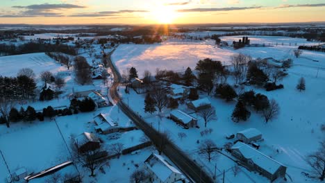 Aerial-sunrise-in-rural-American-countryside