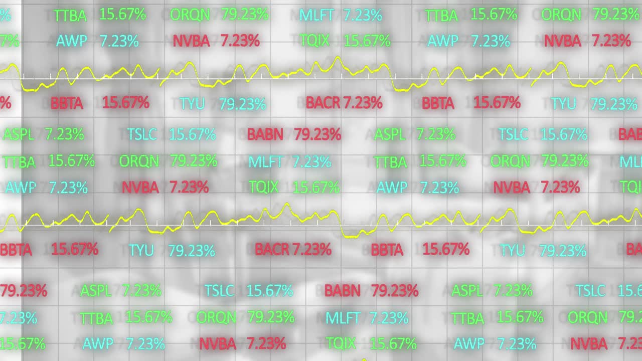 선 그래프의 애니메이션과 그리드 패턴을 통해 움직이는 다채로운 거래 보드 데이터