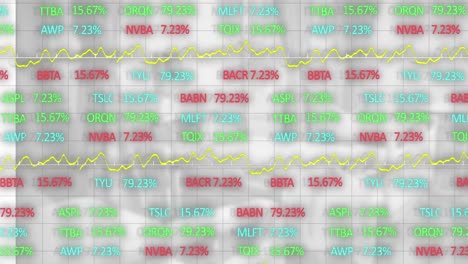 Animation-of-line-graphs-and-colorful-trading-board-data-moving-over-grid-pattern