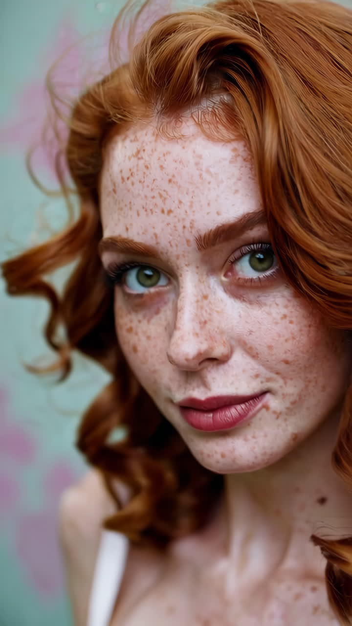 retrato de una mujer con cabello rojo y pecas