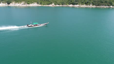 motor boat sails in the sea. beauty nature landscape. thailand. drone video. 4k