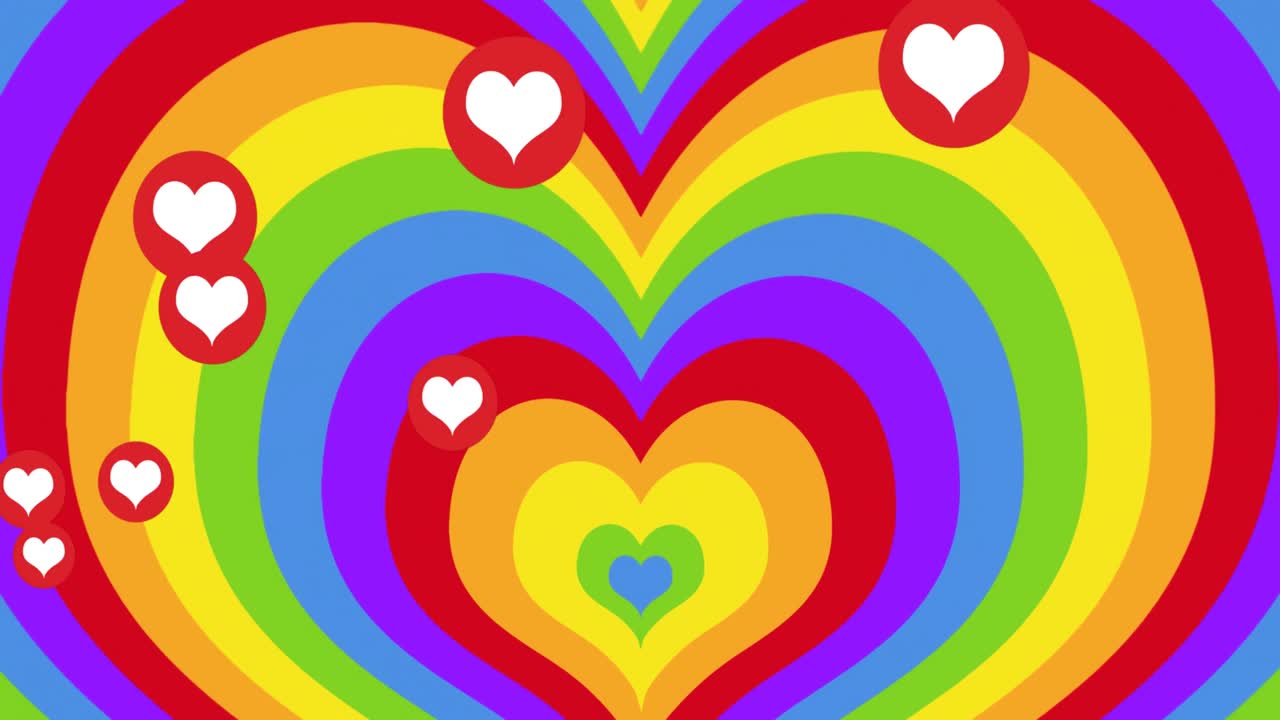 animación de corazones cayendo sobre el arco iris