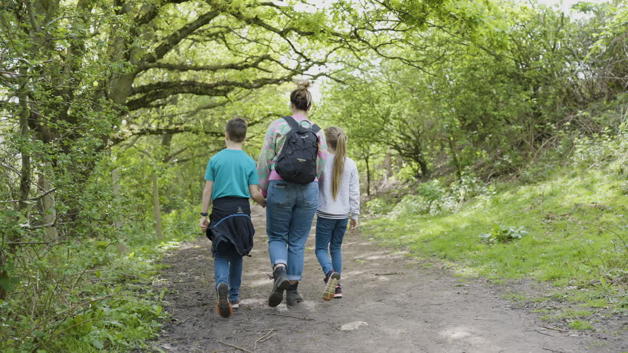 una caminata familiar en el bosque