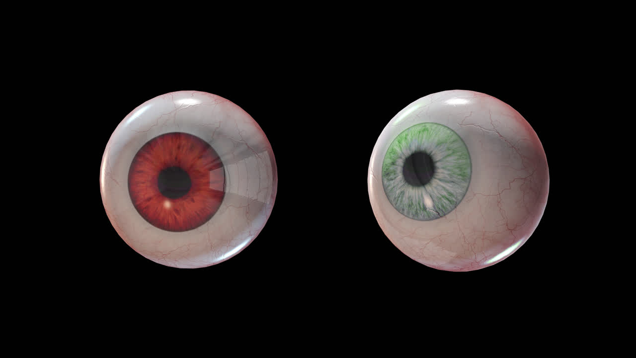 알파 채널과 함께 초록색과 빨간색의 악한 무서운 눈을 루프