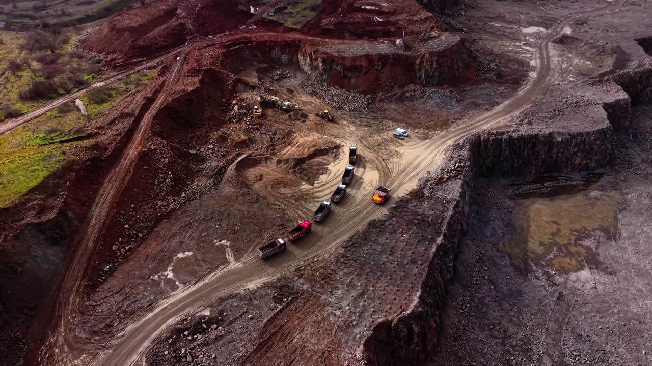 Granite extraction operations in an industrial quarry site