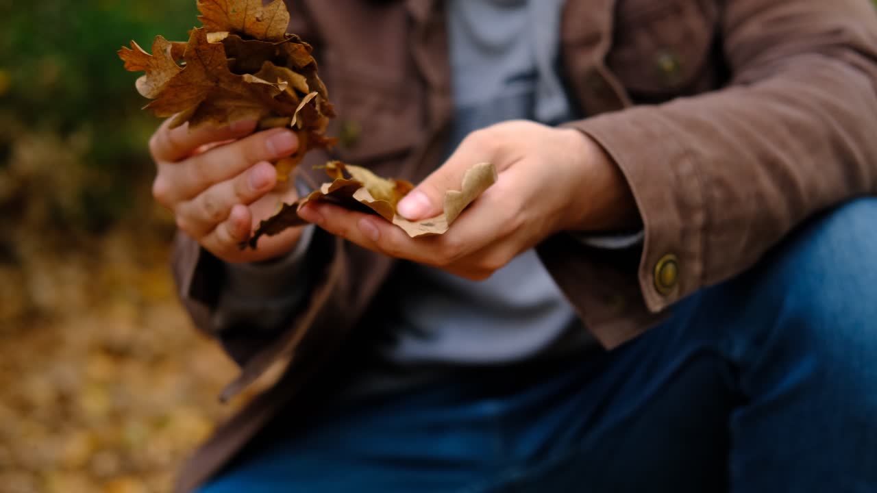 가을의 남자의 잎