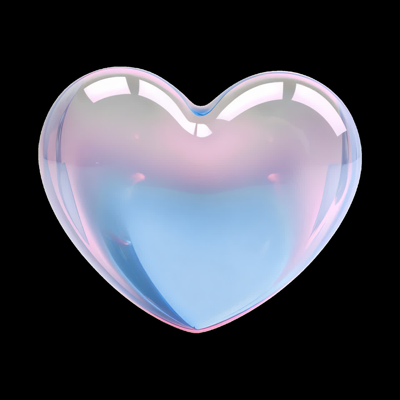Glossy heart-shaped glass object animation isolated asset, transparent 4K video, alpha channel