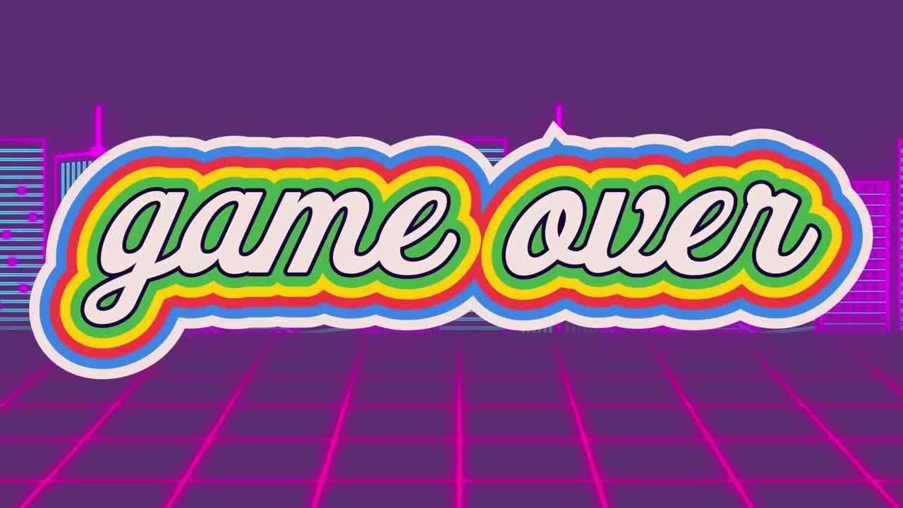 그리드 패턴, 복사 공간에 대한 현대적인 마천루에 대한 텍스트에 대한 다채로운 게임의 애니메이션