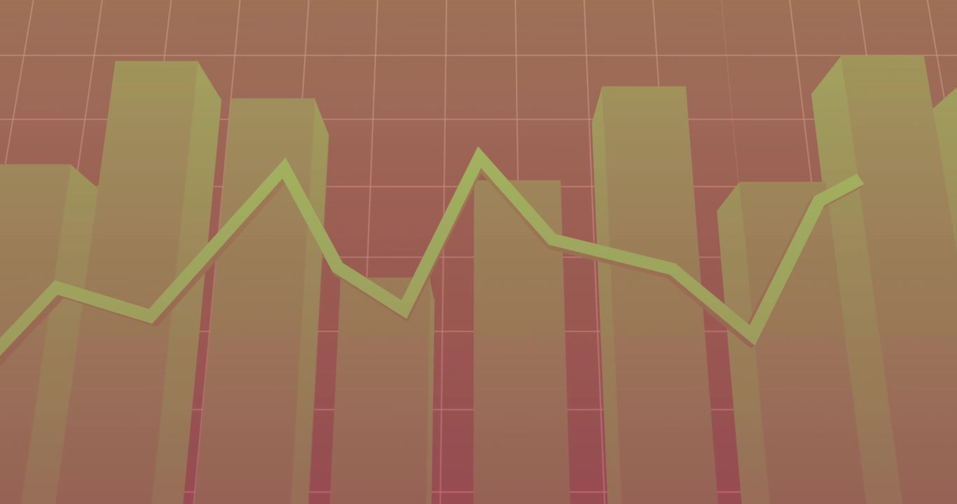 Animation of statistical data processing over grid network against pink gradient background