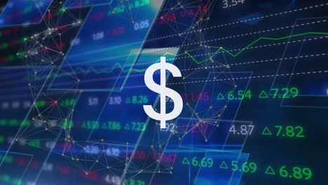 animación del símbolo del dólar sobre el procesamiento de datos