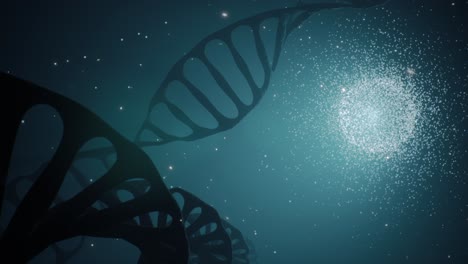 animación renderizada en 3d de una molécula de adn giratoria en un fondo azul. concepto de genética