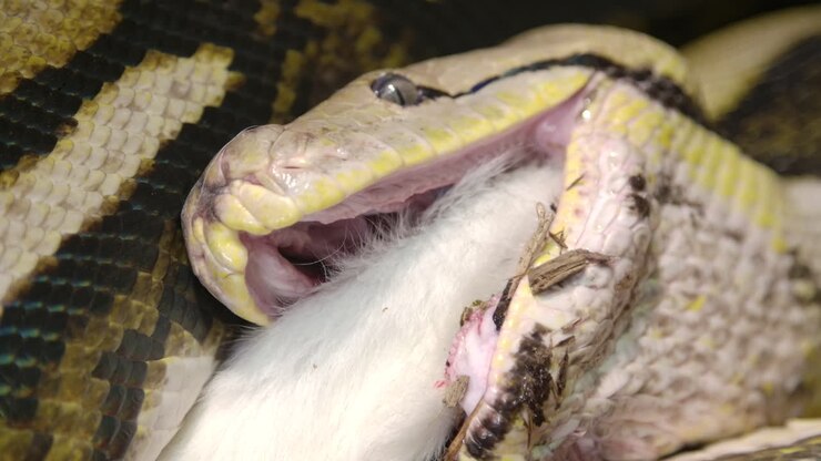 Netpython spiser et stort pattedyr i slow motion.