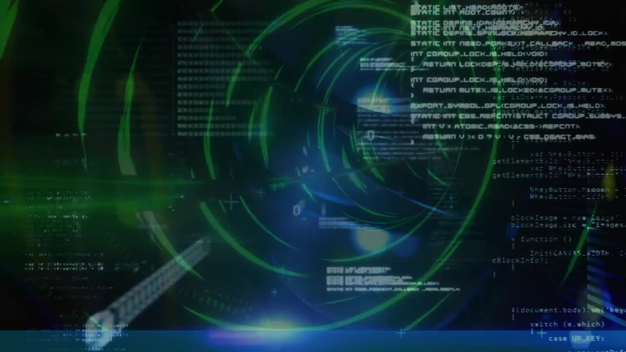 파란색 배경에 있는 데이터 처리 위에 빛나는 터널