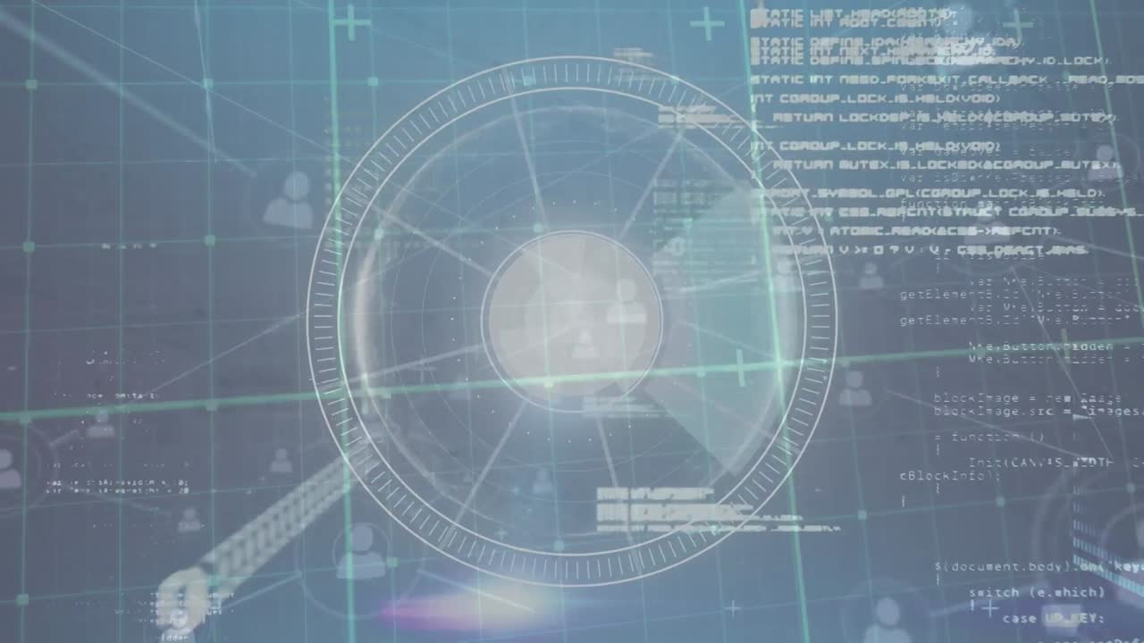 범위 스캐닝과 그리드에 대한 사람 아이콘과 연결 네트워크의 애니메이션