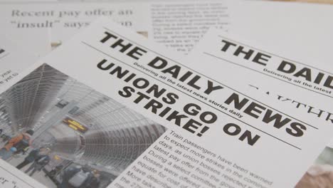 newspaper headlines discussing rail strike action in trade union dispute