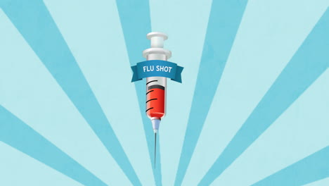 animation of flu shot text over syringe icon on blue background