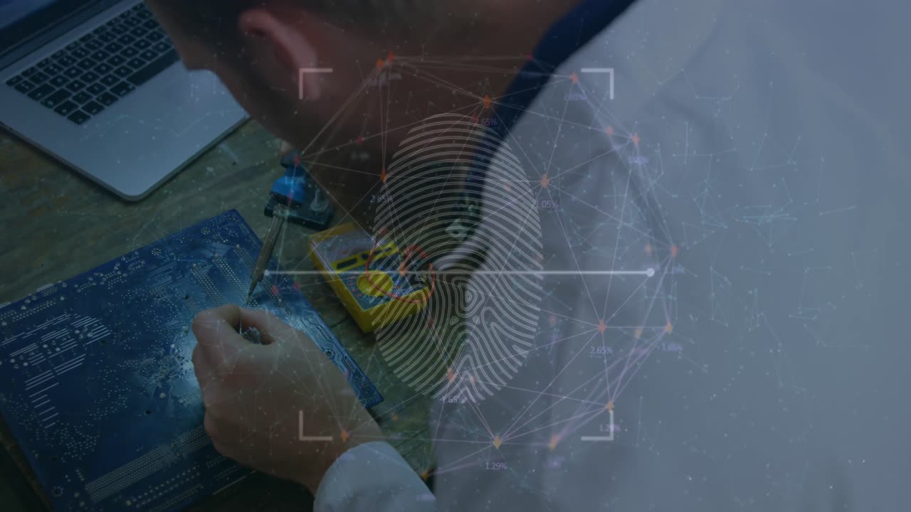 animación de la huella dactilar sobre el hombre caucásico con el plan.