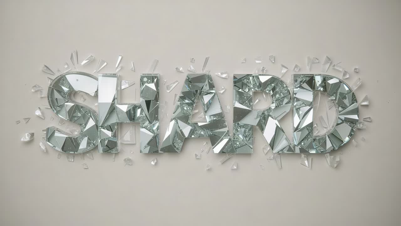 Shifting lights and soft zooming revealing SHARD letters on beige wall with shards for emphasis