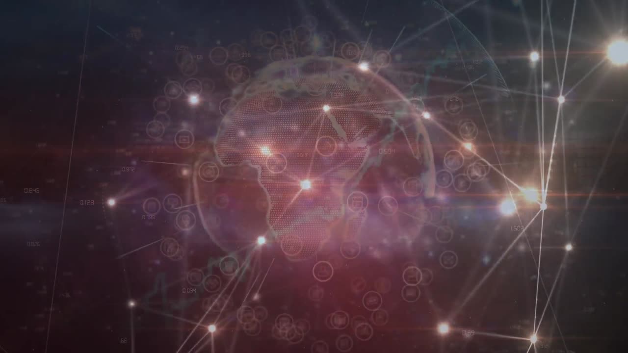 animación del procesamiento de datos, globo y red de conexiones