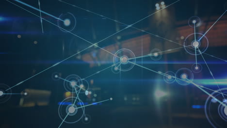 animation of network of connections over cityscape