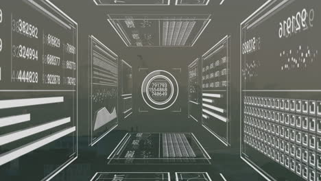 animation of interface with data processing against aerial view of cityscape